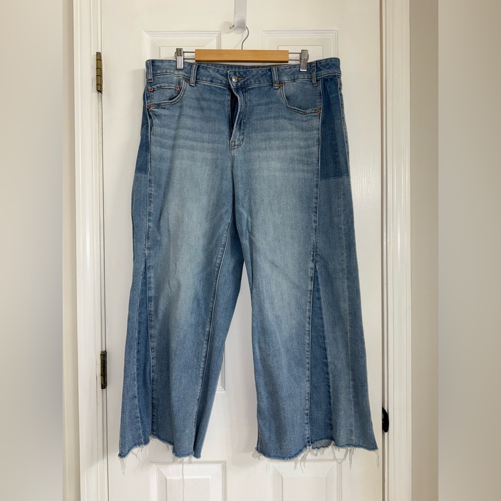 American Eagle Outfitters Dreamy Drape Patchwork Low Rise Baggy Wide Leg Jeans